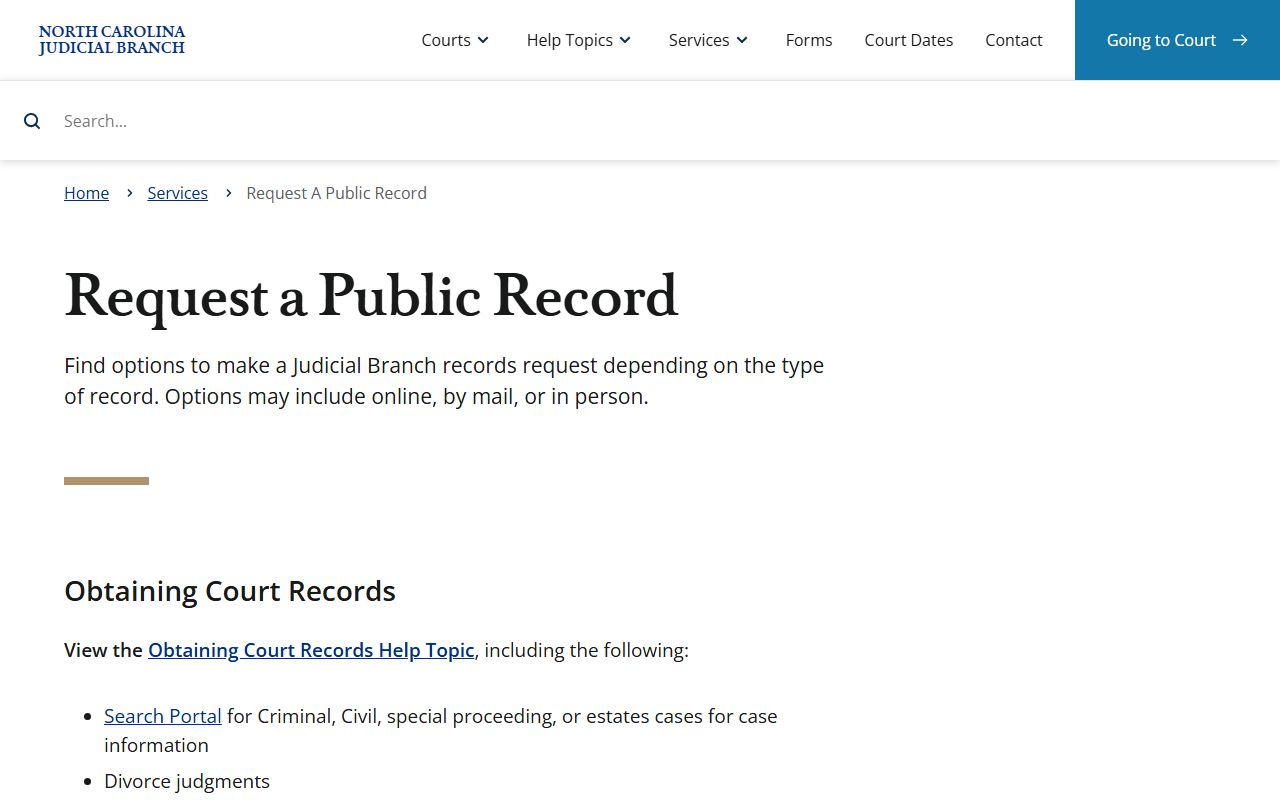 Stanly County Clerk of Superior Court public record request page