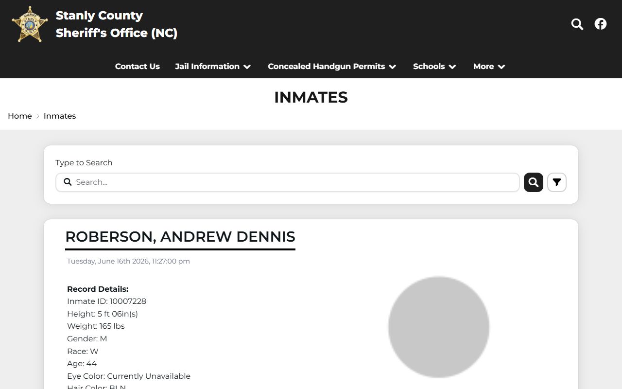 Stanly County arrest records inmate roster search