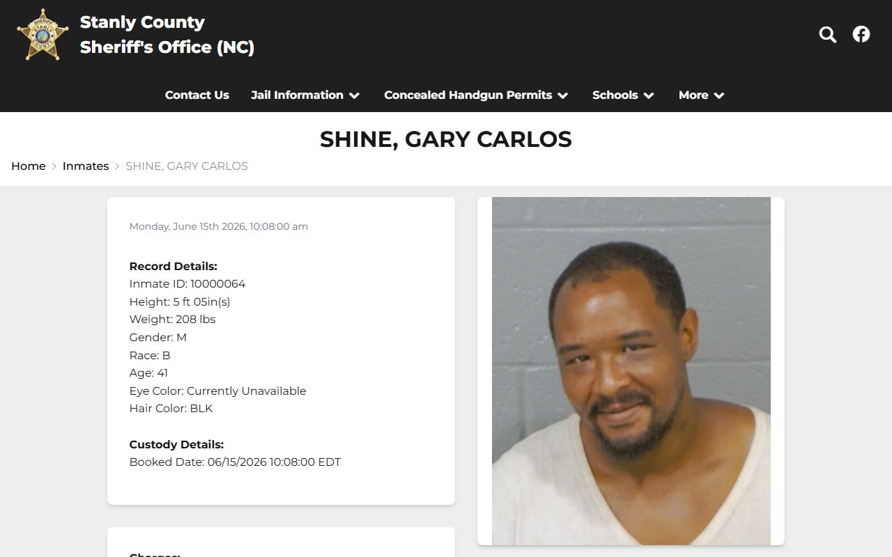 Stanly County arrest records inmate profile charges