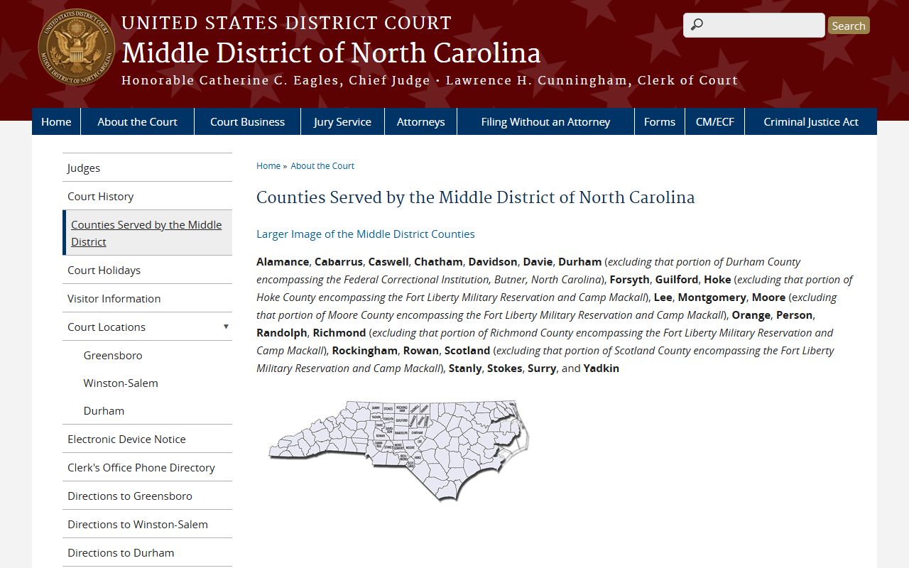 Stanly County court dockets Middle District counties served
