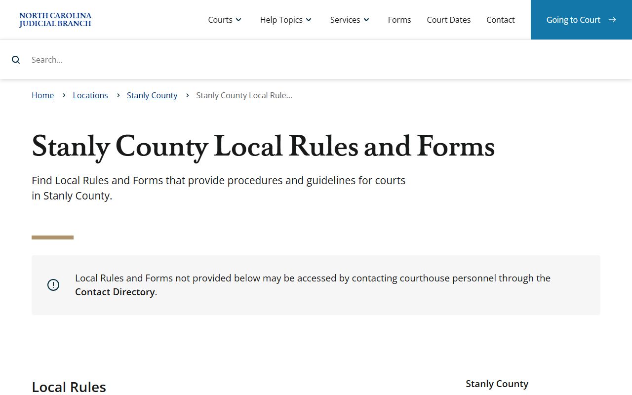 Stanly County court dockets local rules and forms