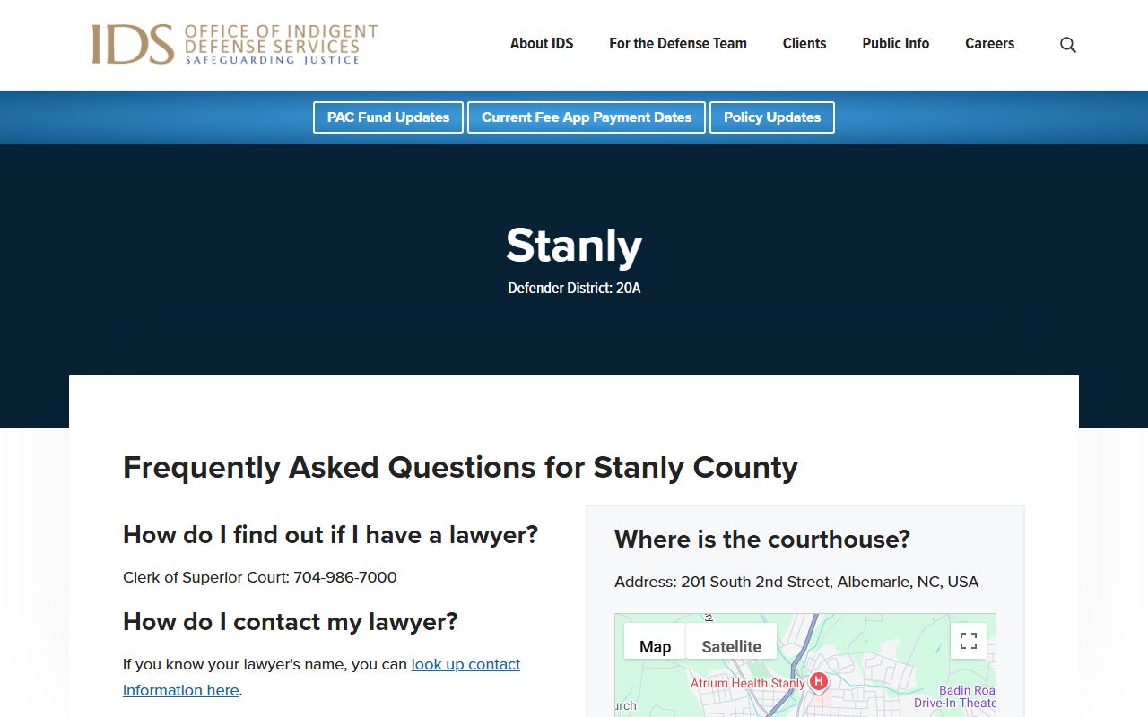Stanly County criminal court records indigent defense services