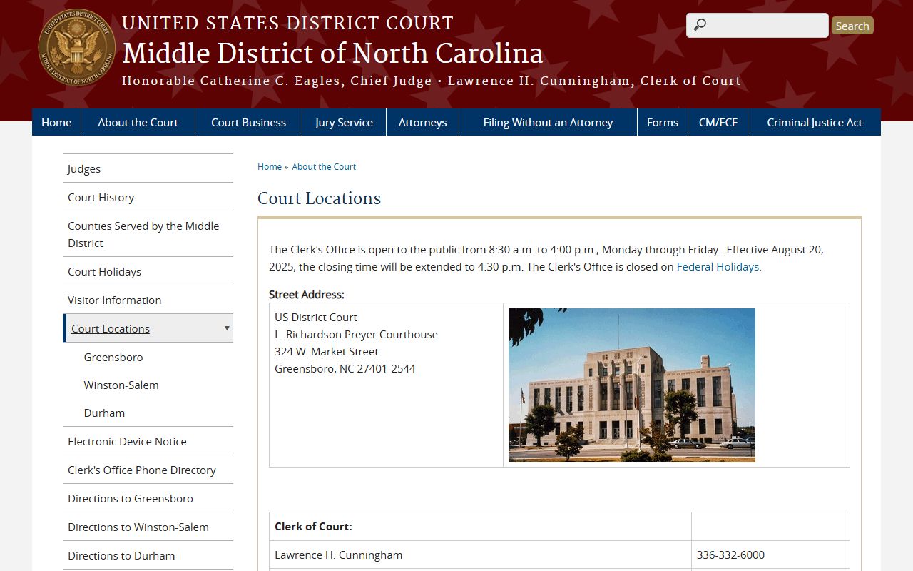 Stanly County Superior Court Middle District federal court locations