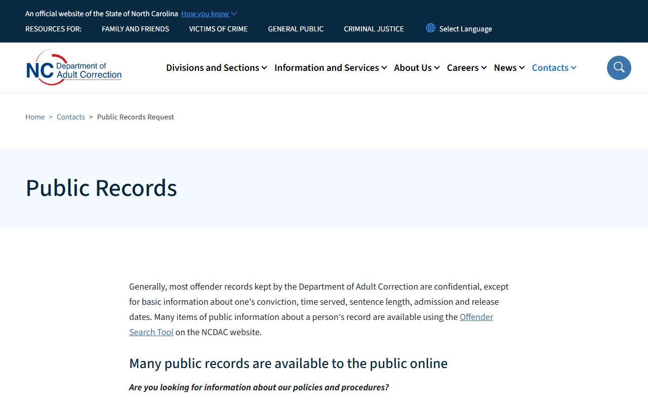 Stanly County inmate records NCDAC public records