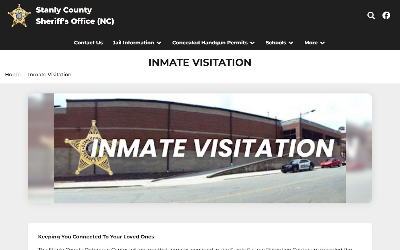 Stanly County inmate records video visitation rules