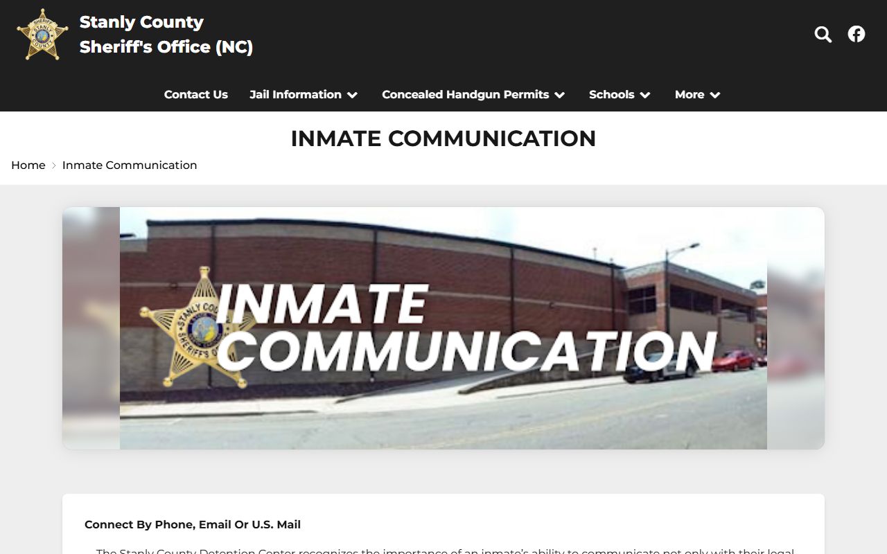 Stanly County inmate records mail and phone rules
