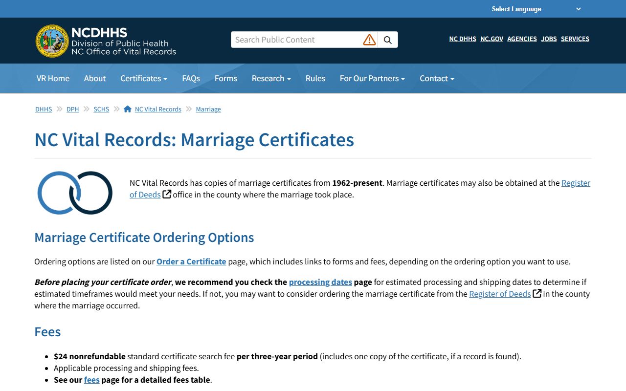 Stanly County marriage and divorce records NC Vital Records certificate search