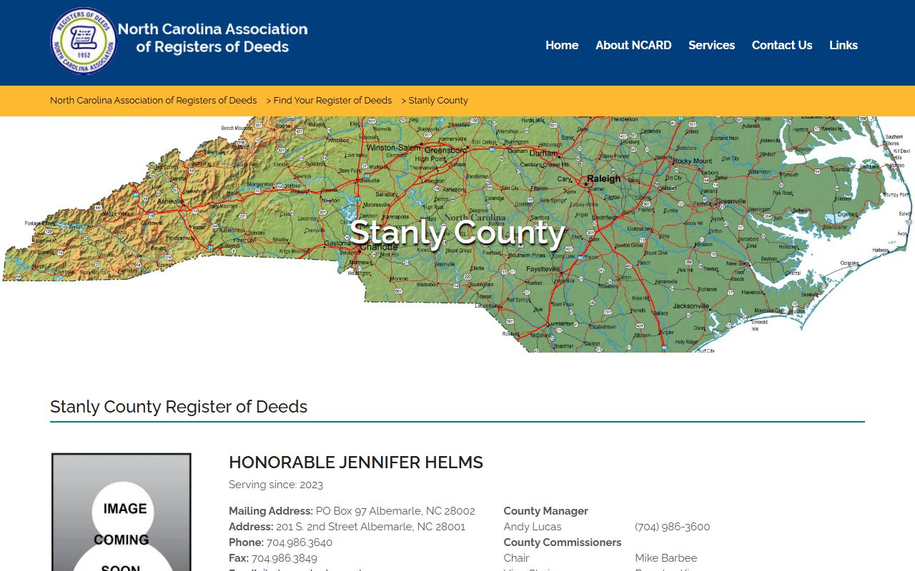 Stanly County marriage records Register of Deeds contact entry