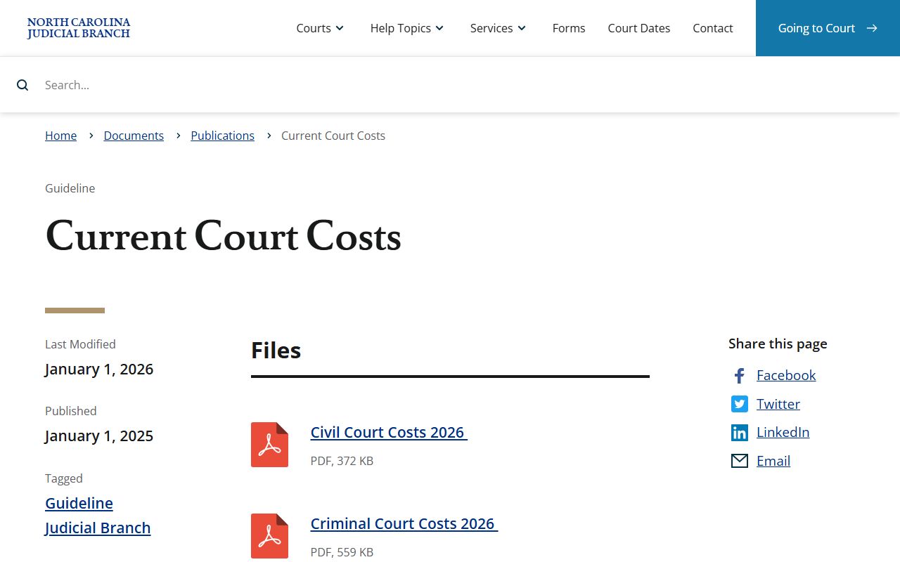 Stanly County probate records current court costs publication