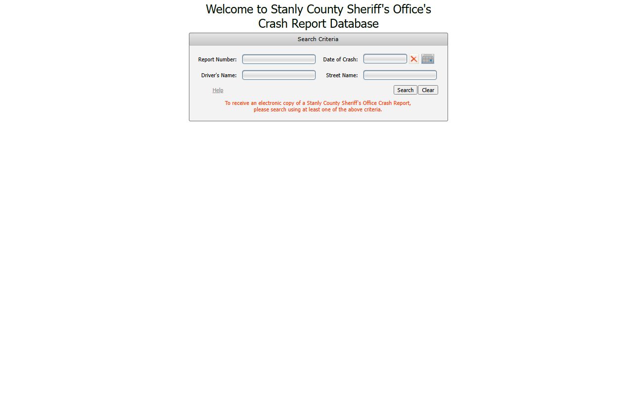 Stanly County traffic court records crash report search